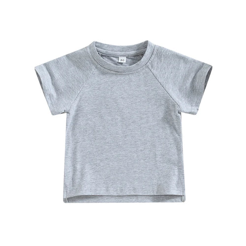 Kids Cotton Short Sleeve T-shirt Summer Casual Loose Fit Solid Color O Neck Tee for Toddler Girls and Boys
