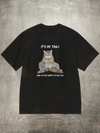 Men's Black 200g Cotton Crew - Neck Short - Sleeve T - Shirt with Sassy Cat Slogan Heat - Transfer Print