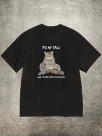 Men's Black 200g Cotton Crew - Neck Short - Sleeve T - Shirt with Sassy Cat Slogan Heat - Transfer Print