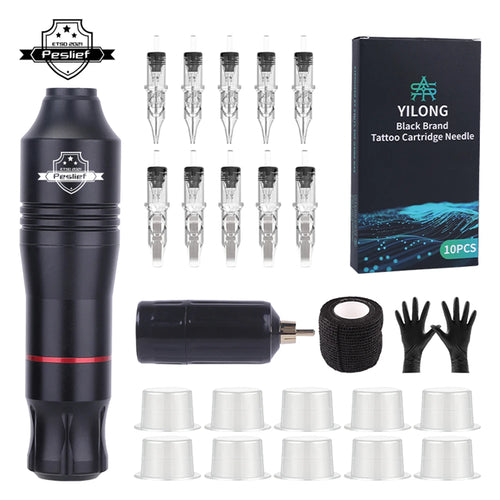 New Wireless Tattoo Pen Machine Kits Rotary Tattoo Gun 1500mAh Battery Power Supply LED Digital Display with Mix Tattoo Needles