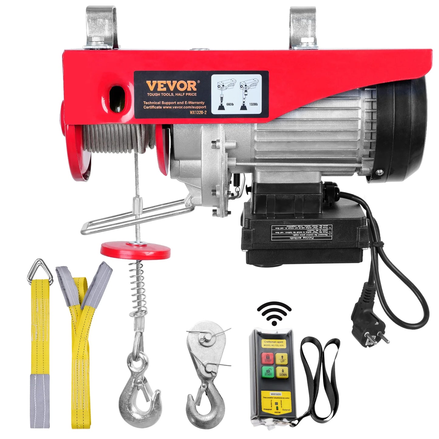 VEVOR 400-1000kg Electric Hoist Lifting Crane Cable Hoist Winch for Boat Car Garage Elevator with Wired Remote Control Lifter