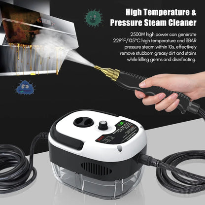 2500W Portable Handheld Steam Cleaner High Temperature Pressurized Steam Cleaning Machine for Kitchen Furniture Bathroom Car
