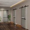 32" x 84" Melamine Integrated Door Slab + 6.6FT Sliding Track Kit + Adjustable Floor Guider + Pull Handle, Modern Interior Door