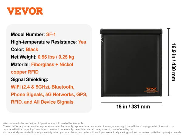 VEVOR Faraday Pouch Set for Laptop Fireproof&Waterproof for Car Keys Phones&Tablets Anti-Theft Pouch&Anti-Hacking Case Blocker