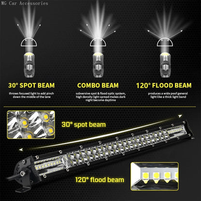 8/15/20 Inch Driving Light IP67 Waterproof LED Bar Work Light 6000K Offroad Spot Flood Combo Beam for SUV UTV ATV Truck 4x4 Boat