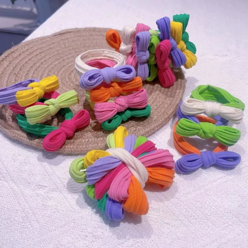10PCS Spring Pastel Bow Scrunchies-Velvet Hair Ties for Women&Girls, Cute Ponytail Accessories with Butterfly Hair Bows Gift Set