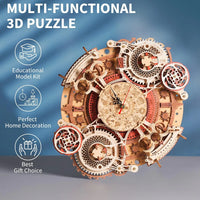 Robotime 3D Wooden Puzzles Wooden Steampunk Clock Kit  DIY Mechanical Wall Quartz Aesthetic Room for Adults