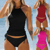 2025 Summer New Womens Swimsuit Neck Hanger Sleeveless Backless Crop Tops Solid Color Panties Bathing Suit Beachwear For Female