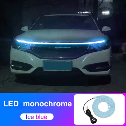 2M 12V Car Hood Daytime Running Light Strip Waterproof Flexible LED Auto Decorative Atmosphere Lamp Ambient Backlight Universal