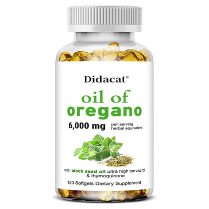 Oregano Oil 6000 mg, Black Seed Oil 200 mg, Supports Gut, Digestive & Immune Health, 120 Capsules