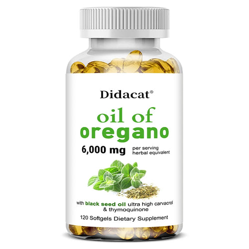 Oregano Oil 6000 mg, Black Seed Oil 200 mg, Supports Gut, Digestive & Immune Health, 120 Capsules
