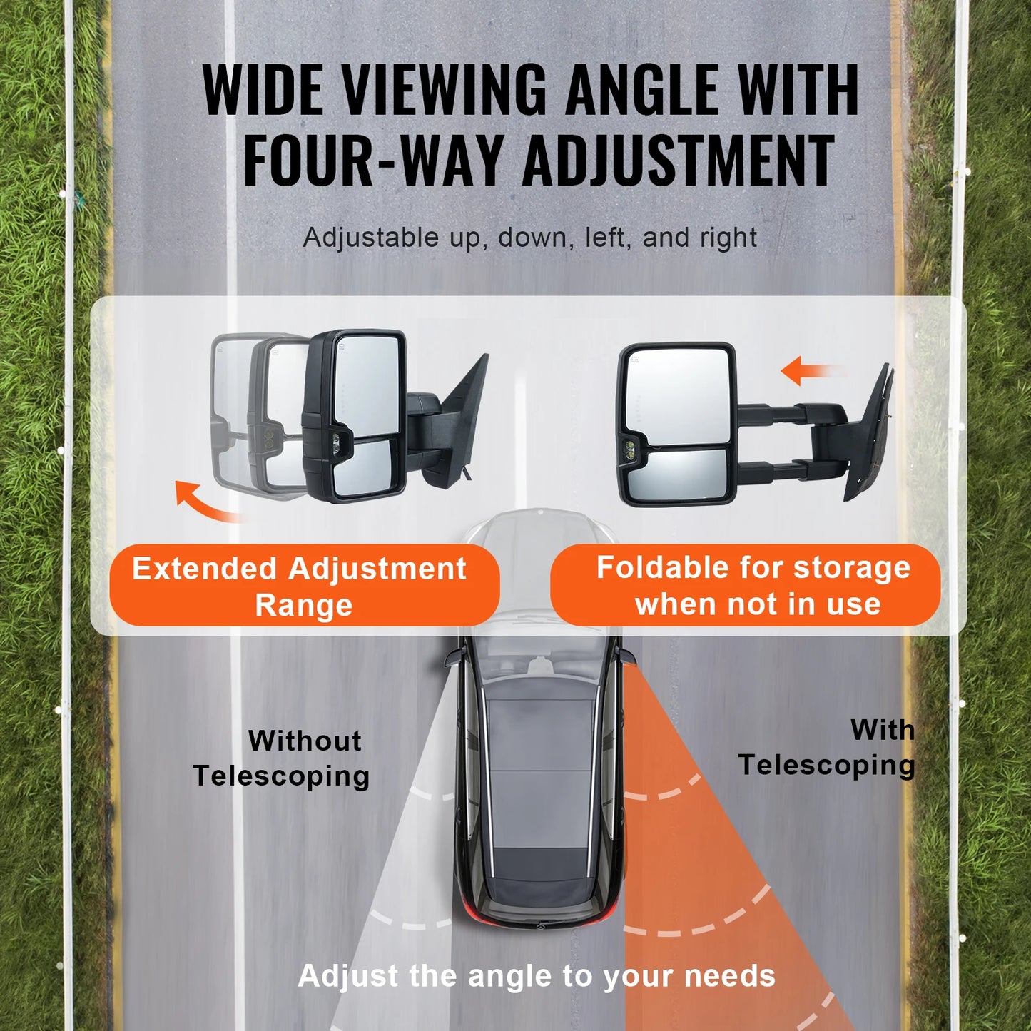 VEVOR Pair Towing Mirrors Power Heated with Signal LED Driving Light Tow Mirror for Chevrolet Silverado (2003-2021)/GMC/Cadillac