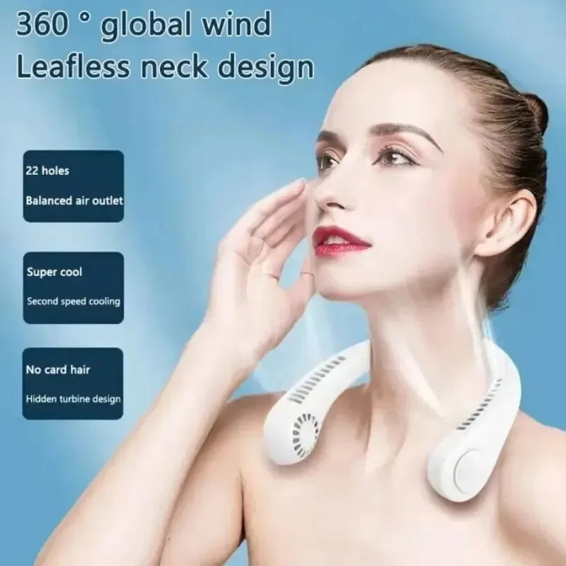 2025 Long endur New Mini Neck Mounted Fan Portable Bladeless Neck Rechargeable Air Cooler 3 Speed Mini Summer Sports Fan Outdoor