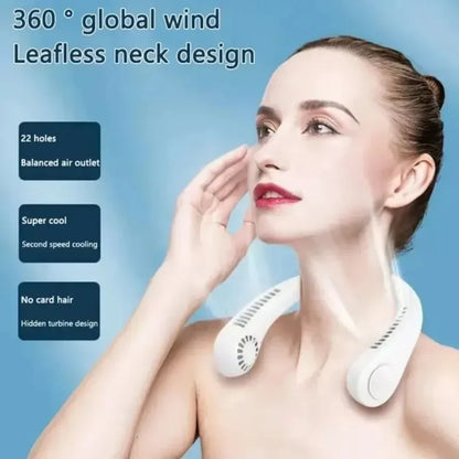 2025 Long endur New Mini Neck Mounted Fan Portable Bladeless Neck Rechargeable Air Cooler 3 Speed Mini Summer Sports Fan Outdoor