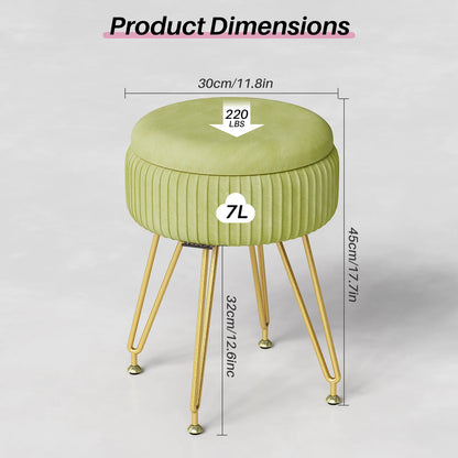 Redlife Velvet Vanity Stool Chair with Storage Multifunctional Makeup Chair Footrest with Anti-Slip Feet for Living Room Bedroom