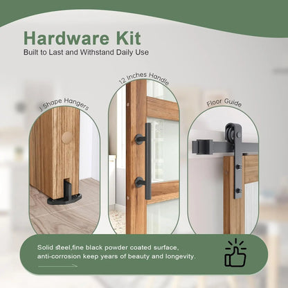 Double Glass Barn Door with Sliding Hardware Kit, 5-Panel Frosted Glass, Waterproof Surface, Ideal for Home or Office Use