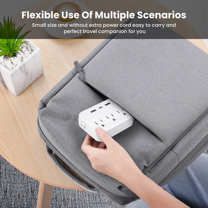 TRANSTON   2 pcs，Switch with surge protector Mini Portable power strip 6-in-1 Multifunctional 3 power strip 2 USB ports 1-usb-c
