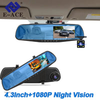 E-ACE Dash Cam 4.3 Inches Car DVR Rearview Mirror Driving Recorder Dual Lens Front and Rear Camera Video Recorder Black Box