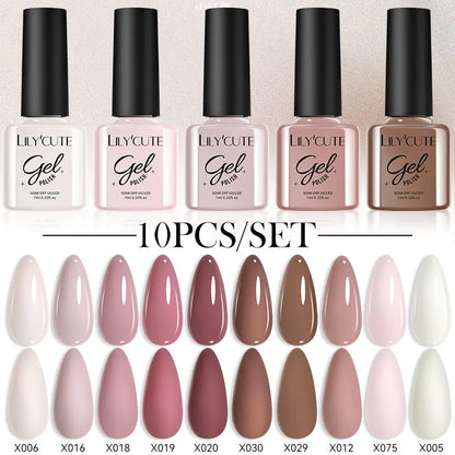 LILYCUTE 10PCS/Set Набір гель-лаків для нігтів Рожевий фіолетовий гель для нігтів Напівперманентний УФ світлодіодний лак Nail Art Design Soak Off Набір гелів для нігтів