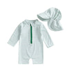 Infant Boys Girls Sun Protection Swimwear Set with Hat 2 Piece UV Rash Guard Suit Striped Zip Up Long Sleeve Crew Neck