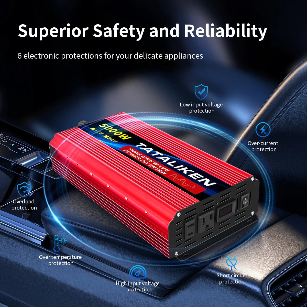 US Socket 12V To AC 110V 60HZ Pure Sine Wave Inverter Car Power 1600W/2200W/3000W Voltage Portable Converter with LED EzBuyCo
