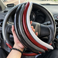 3PCS Laser Carbon Fiber Silicone Car Round Steering Wheel Cover Fiber Leather Wheel Booster Auto Cover Non-Slip Universal parts