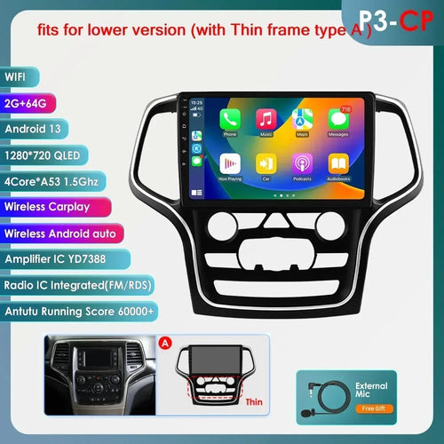 Hizpo 10.1 Carplay 4G 2Din Android 13 Car Radio for Jeep Grand Cherokee WK2 2014 -2022 Multimedia Video Player Autoradio GPS DSP