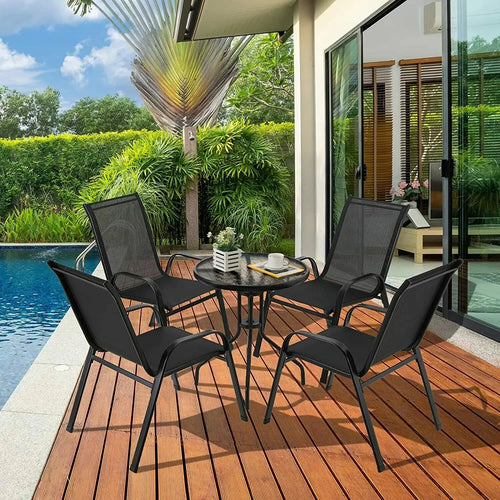 4PCS Garden Chairs Steel-iron+Teslin Fabric Folding High Back Balcony Chair Camping Chair Outdoor Seating Group Black