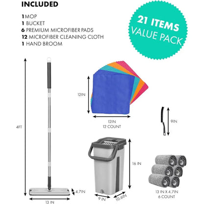 Mop Bucket Set with 12 Microfiber Cleaning Towels and a Cleaning Brush, Mops for Floor Cleaning, Cleaning Tools