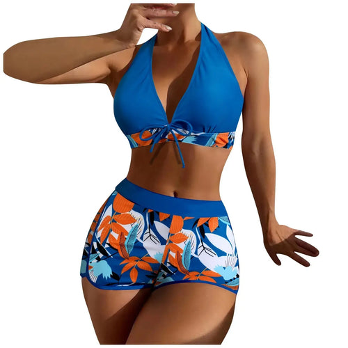 Shorts Bikinis Set  High Waist Swimsuit Women Swimwear 2 Pieces Plant Print Bathers Bathing Swim Suit Beachwear