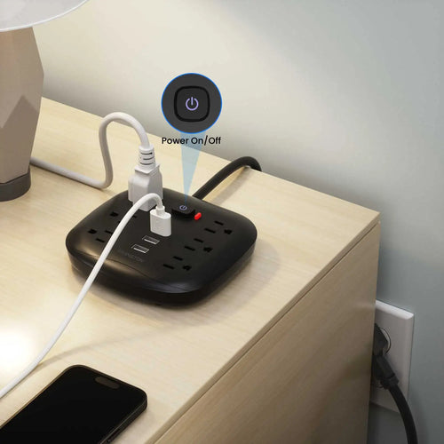 TRANSTON Power Outlet with Surge Protector, 6 power strip 3 USB Ports, 3.3ft Extension Cord, Fire Resistant, For Home and Off