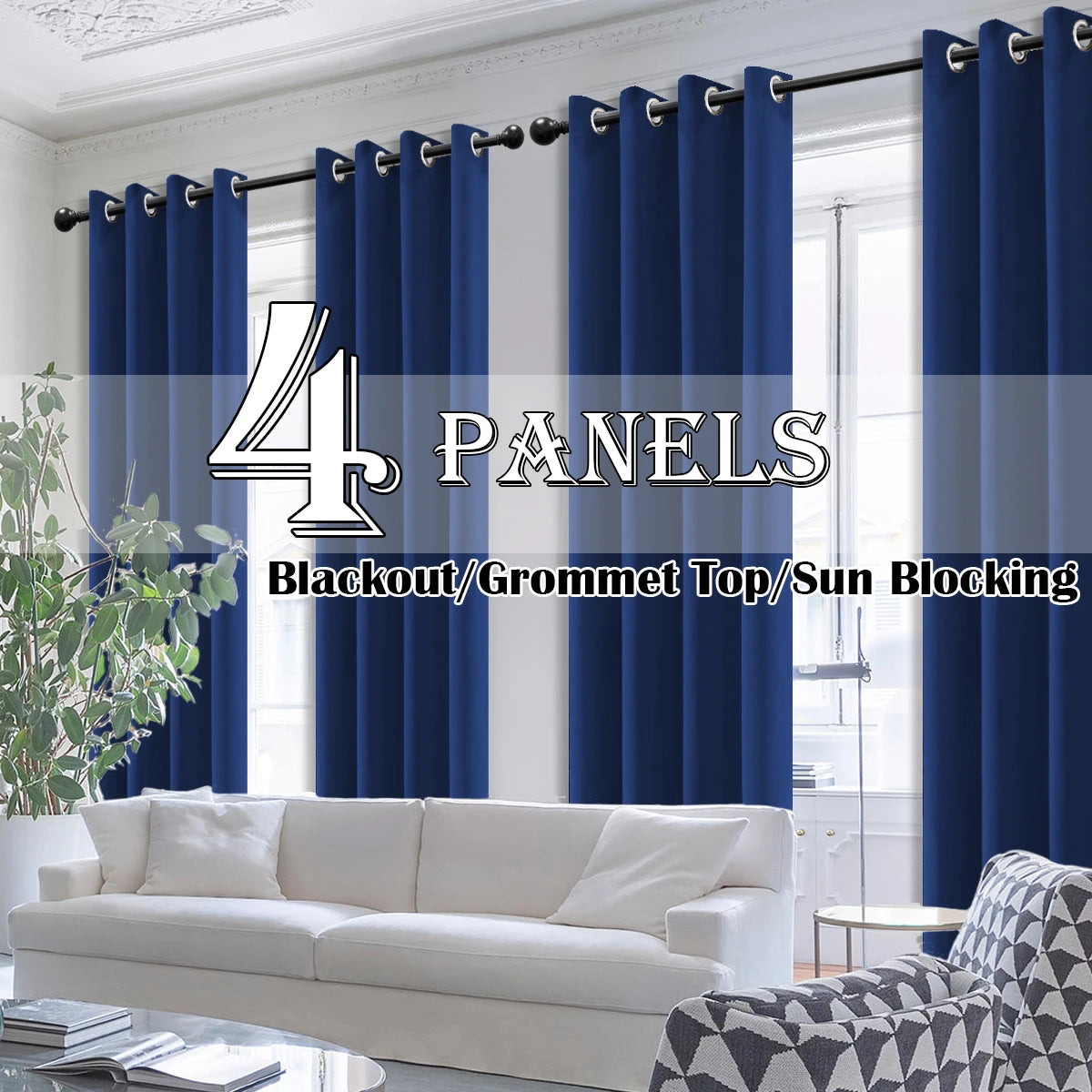 4PCS Blackout Curtains, Heat-Insulated Grommet Curtains For Bedroom Darkening, Noise Reduction Curtains For Living Room