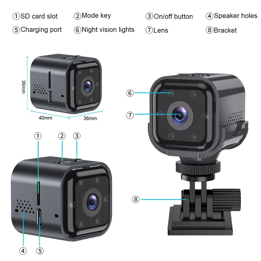 Wifi Mini Camera Two Way Audio Smart Wireless Camera Motion Detection Night Vision Pro Cam 960mAh for Indoor Outdoor Home Office