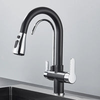 Quyanre Matte Black Filtered Crane For Kitchen Pull Out Spray 360 Rotation Water Filter Tap Three Ways Sink Mixer Kitchen Faucet EzBuyCo