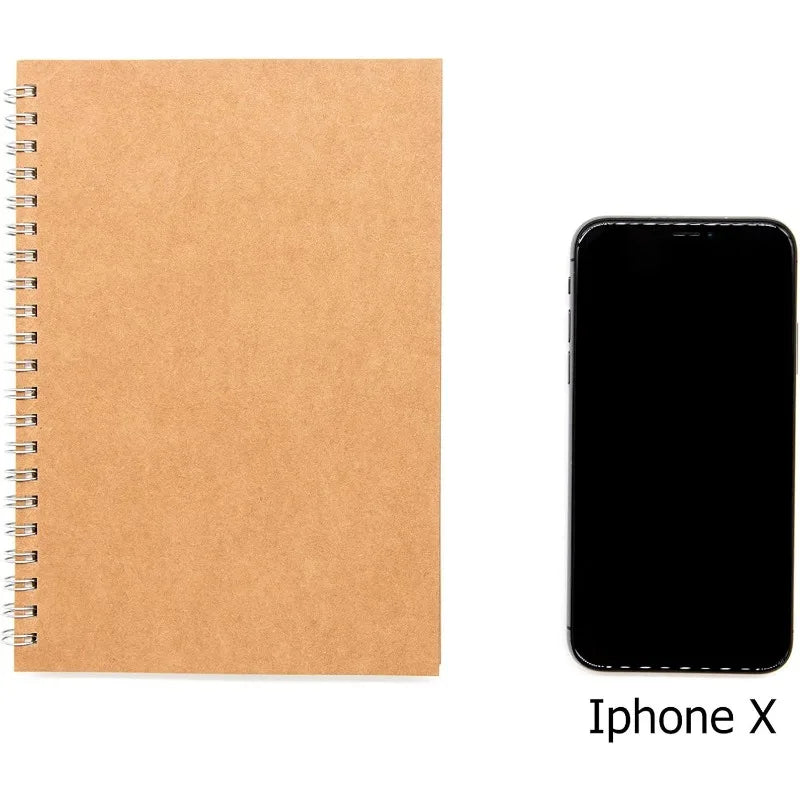 Blank Spiral Notebook, 3-Pack, Soft Cover, Sketch book, 100 Pages / 50 Sheets, 7.5 inch x 5.1 inch, 100GSM, (Brown)