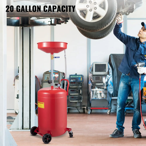 VEVOR 20 Gallon Waste Oil Drain Tank Air Operated Drainer with Pressure Regulating Valve for Fluid Fuel Transfer Drainage