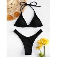 Halterneck Swimsuit Bikini 2024 Sexy High Cut Bikini Set Brazilian Swimsuit Thong Swimwear Women Girls Swimming Suit