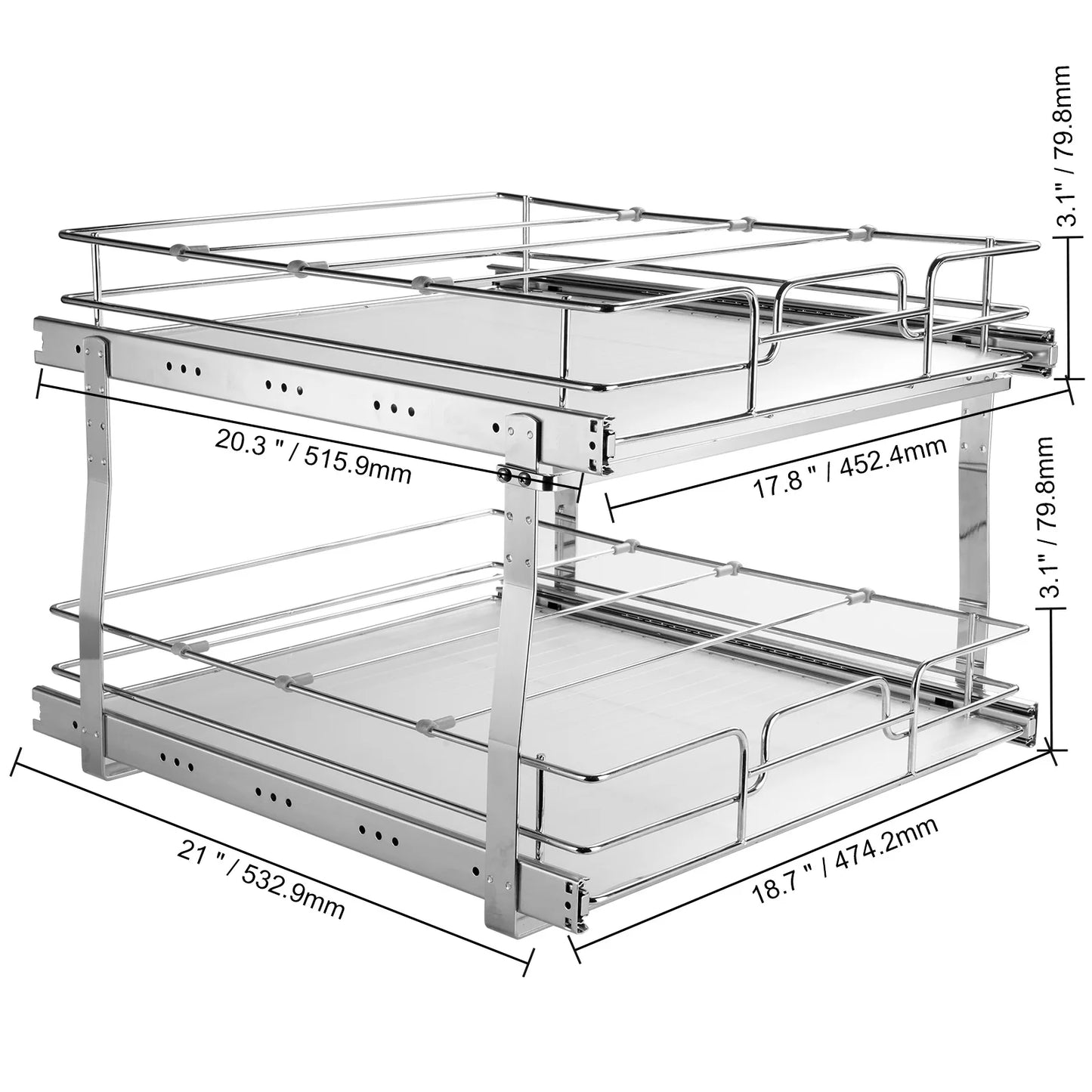 VEVOR Pull Out Cabinet Organizer, Chrome-Plated Steel Roll Out Drawers, Sliding Drawer Storage for Inside Kitchen Cabinet