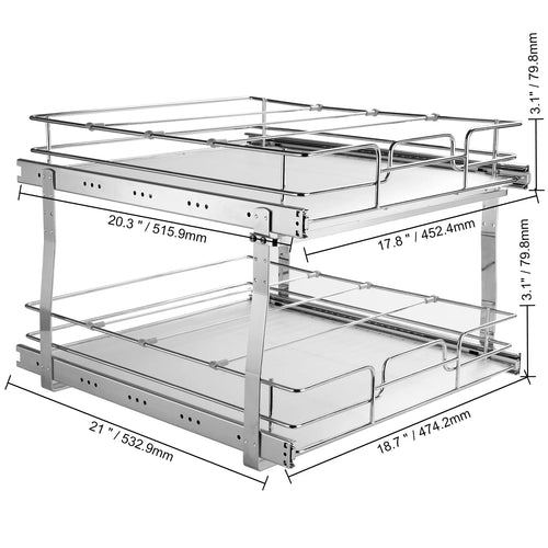 VEVOR Pull Out Cabinet Organizer, Chrome-Plated Steel Roll Out Drawers, Sliding Drawer Storage for Inside Kitchen Cabinet