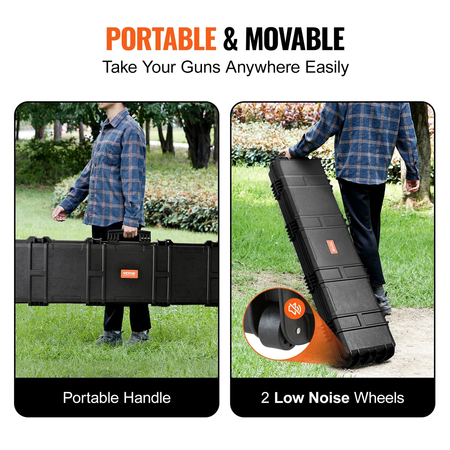 VEVOR Rifle Hard Case Portable Long Gun Storage Hard Suitcase W/ 2 Casters Shockproof & Waterproof Airsoft Rifle Protective Case