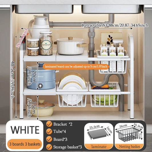 1 Set Multipurpose Expandable Cabinet Shelf Rack,Kitchen Countertop Cupboard Organizers And Pantry Storage Shelves Kitchen Under