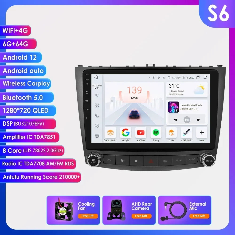 Hizpo Android 13 Car Radio 2 Din Auto Player For Lexus IS250 200 300 350 2006-2012 Stereo Apple Carplay GPS Navigation AI Voice