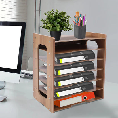 7-tier Widen Wood Paper Desktop Organizer File Holder Document Book Magazine Storage Shelf Rack for Home Office School Classroom