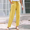 Women Cropped Pants Cotton Linen Baggy Trousers Drawstring Elastic Waist Pantalones Korean Fashion Solid Straight Pants штаны