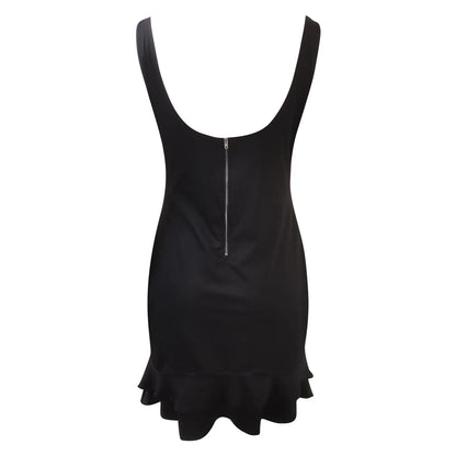 Women's Deep V-Neck Sleeveless Dress, Backless, Ruffled, Monochromatic, Hip-Hugging, Sexy, Fashionable, 2024