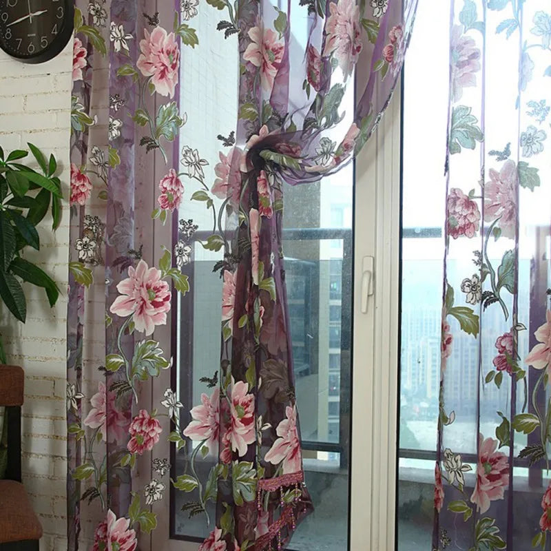 2PCS 100x200cm 3D Treatments Panel Draperies Window Curtains Beige Purple Tulle For Luxury Sheer For Kitchen Living Room Decors