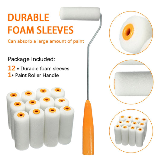 13pcs Mini Paint Roller Kit With 10 4-Inch Covers,30cm Long Roller Frame Paint Roller For Painting Walls Practical Tool