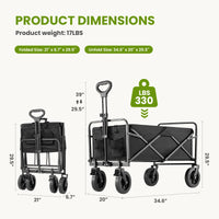 JHK Outdoor Collapsible Foldable Garden Beach Cart Large Capacity Wagon Cart Utility Grocery Wagon for Shopping Sports Camping