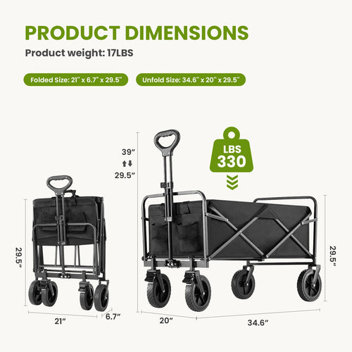 JHK Outdoor Collapsible Foldable Garden Beach Cart Large Capacity Wagon Cart Utility Grocery Wagon for Shopping Sports Camping