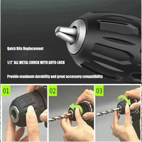 Gisam Battery Impact Screwdriver Multifunctional Cordless Drill Power Tool 25+3 Torque Setting 2 Gear Speed Electric Screwdriver